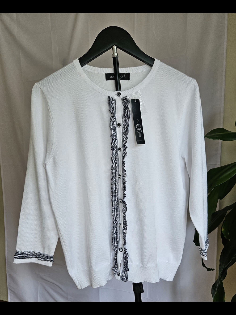 august silk White Cardigan with Black Trim - Picture 2 of 14